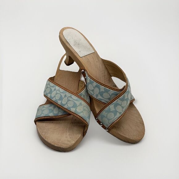 Women's Blue Coach Sharon Sandal  Wooden Heel  Size 7 - Picture 8 of 9